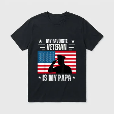 Favorite Veteran Is My Papa T-Shirt – MY FAVORITE VETERAN IS MY PAPA with military salute and flag – Classic T-Shirt in Black