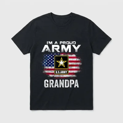 Army Veteran Grandpa American Flag T-Shirt – I'M A PROUD ARMY GRANDPA with Army star and flag – Classic T-Shirt in Black