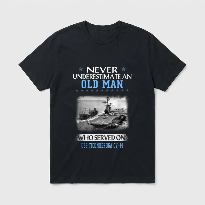 USS Ticonderoga CV-14 Veterans Day Father T-Shirt – Classic T-Shirt in Black
