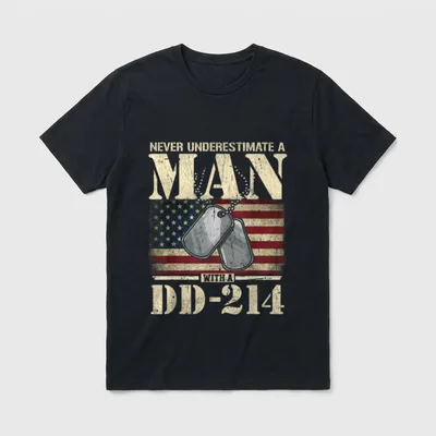 Veteran Never Underestimate T-Shirt – Never Underestimate A Man With A DD-214 – Classic T-Shirt in Black