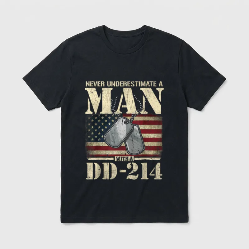 Veteran Never Underestimate T-Shirt – Never Underestimate A Man With A DD-214 – Classic T-Shirt in Black