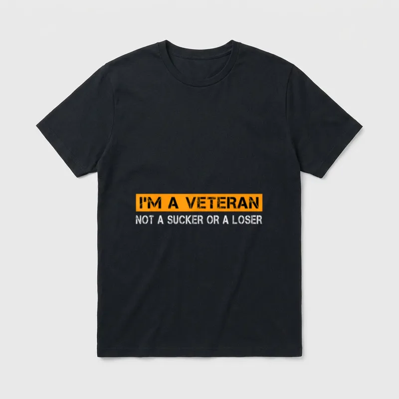 Proud Veteran Papa T-Shirt – I'M A VETERAN NOT A SUCKER OR A LOSER text design – Classic T-Shirt in Black