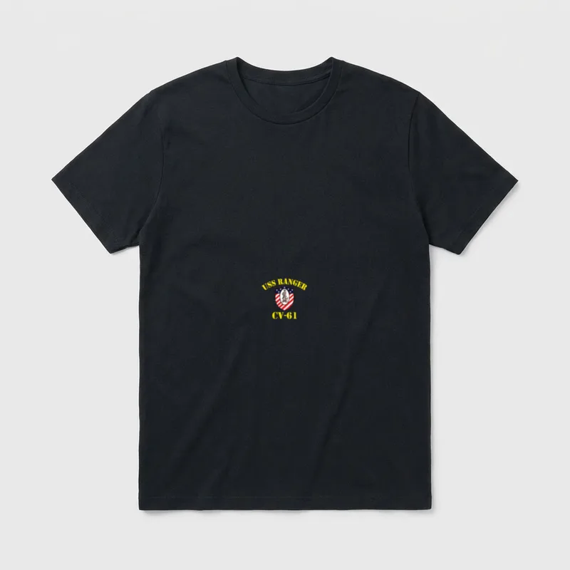 Navy Patriotic Veterans Day T-Shirt – USS RANGER CV-61 with ship insignia shield – Classic T-Shirt in Black