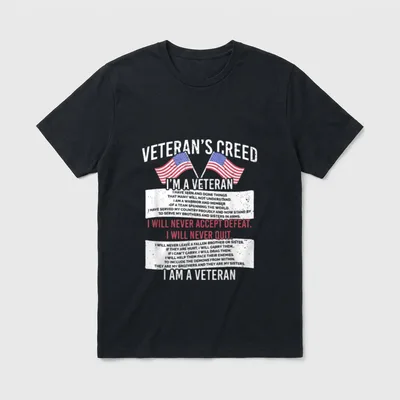 Patriot Christian Grandpa T-Shirt – Veteran's Creed with American flags and oath of service – Classic T-Shirt in Black