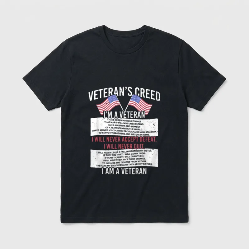 Patriot Christian Grandpa T-Shirt – Veteran's Creed with American flags and oath of service – Classic T-Shirt in Black