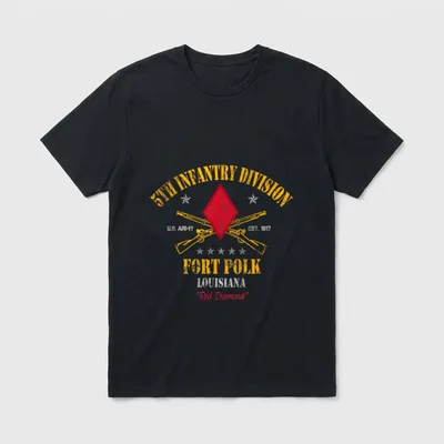 Fort Polk Veteran Dad T-Shirt – 5th Infantry Division emblem with red diamond and crossed rifles – Classic T-Shirt in Black