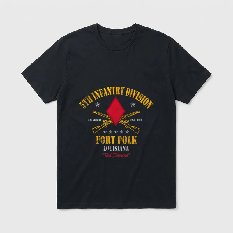Fort Polk Veteran Dad T-Shirt – 5th Infantry Division emblem with red diamond and crossed rifles – Classic T-Shirt in Black