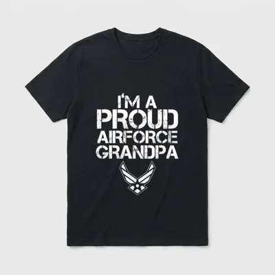 Proud Military Grandfather T-Shirt – I'M A PROUD AIRFORCE GRANDPA with Air Force wings – Classic T-Shirt in Black