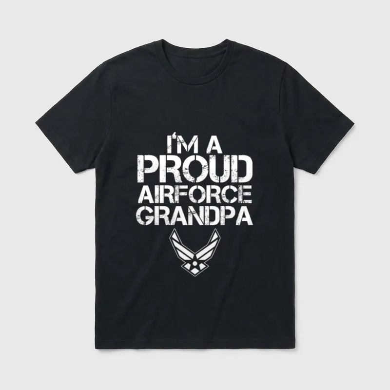 Proud Military Grandfather T-Shirt – I'M A PROUD AIRFORCE GRANDPA with Air Force wings – Classic T-Shirt in Black