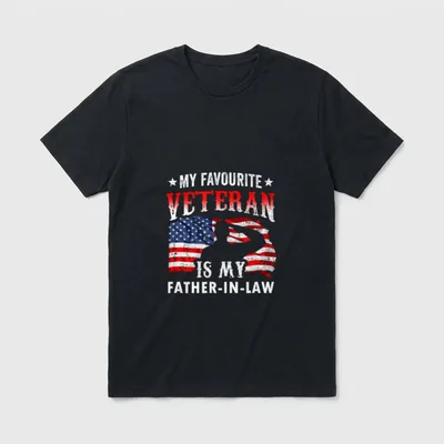 Favorite Veteran Father-In-Law T-Shirt – MY FAVOURITE VETERAN IS MY FATHER-IN-LAW with flag – Classic T-Shirt in Black