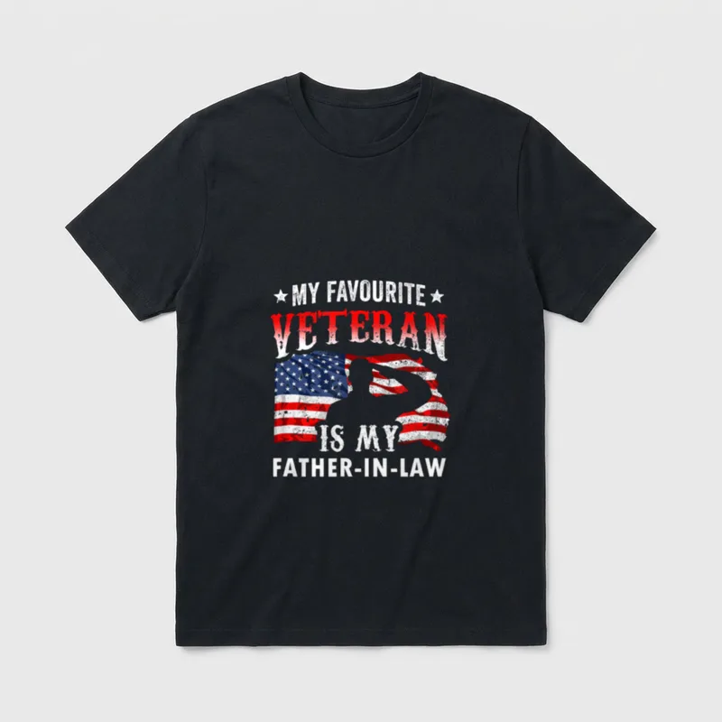 Favorite Veteran Father-In-Law T-Shirt – MY FAVOURITE VETERAN IS MY FATHER-IN-LAW with flag – Classic T-Shirt in Black