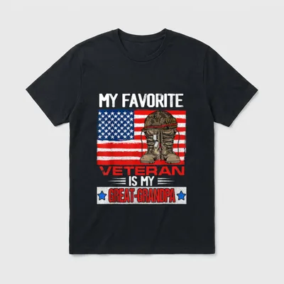Great-Grandpa Veteran T-Shirt – MY FAVORITE VETERAN IS MY GREAT-GRANDPA with flag and combat boots – Classic T-Shirt in Black