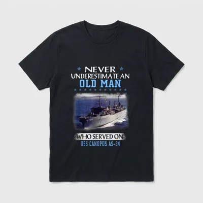 Military Dad USS Canopus T-Shirt – Never underestimate an old man who served on USS Canopus AS-34 – Classic T-Shirt in Black