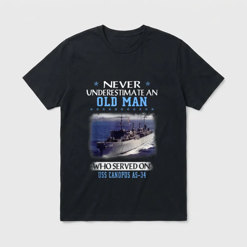 Military Dad USS Canopus T-Shirt – Never underestimate an old man who served on USS Canopus AS-34 – Classic T-Shirt in Black