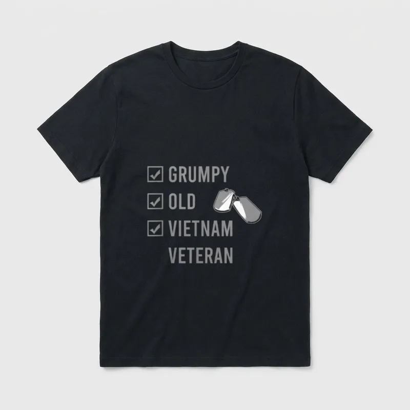 Grumpy Old Soldier T-Shirt – Checked boxes, GRUMPY OLD VIETNAM VETERAN, military dogtags – Classic T-Shirt in Black