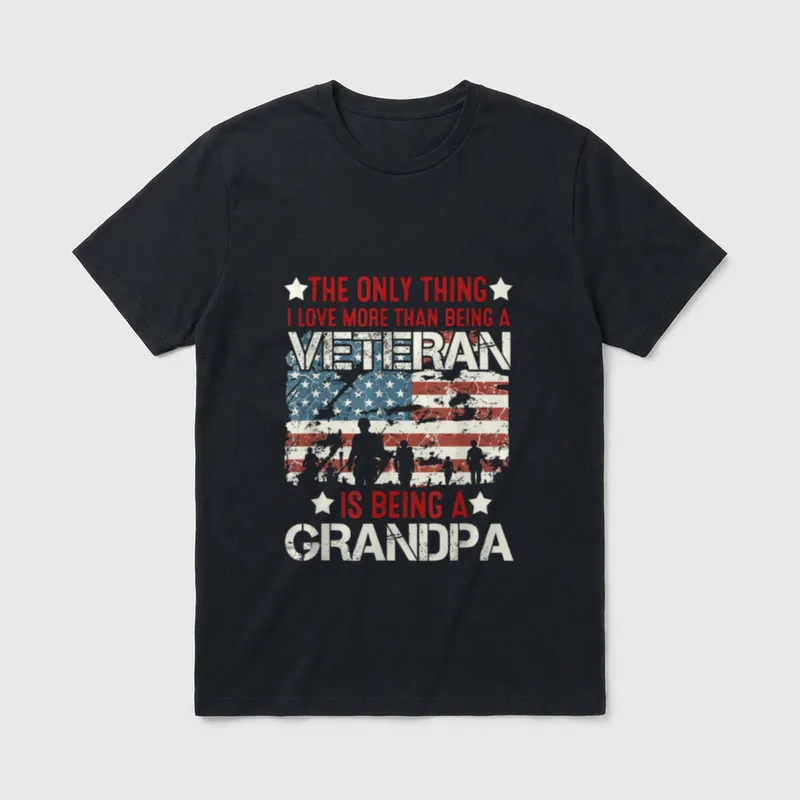 Retired Military Veteran Grandfather Proud Grandpa T-Shirt – Classic T-Shirt in Black