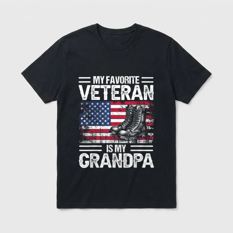 Military Grandpa Veterans Day T-Shirt – My Favorite Veteran Is My Grandpa printed in white letters – Classic T-Shirt in Black
