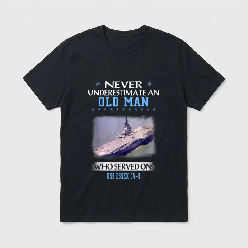 USS Essex CV Veterans T-Shirt – Never Underestimate An Old Man Who Served On USS Essex CV-9 – Classic T-Shirt in Black
