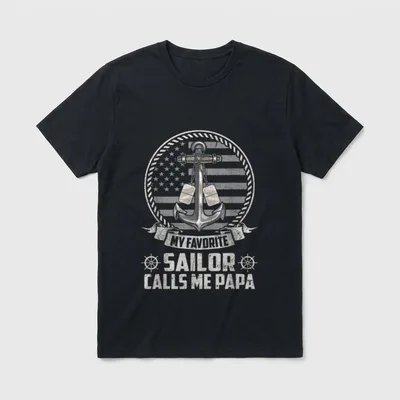 Sailor Papa US Veteran T-Shirt – My Favorite Sailor Calls Me Papa text with ship anchor – Classic T-Shirt in Black