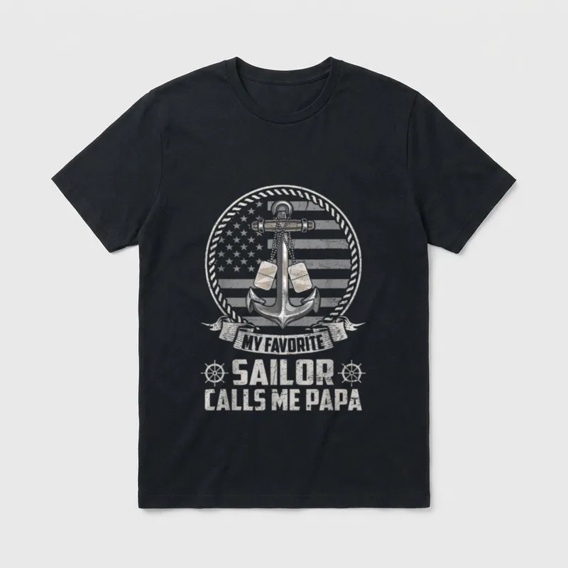 Sailor Papa US Veteran T-Shirt – My Favorite Sailor Calls Me Papa text with ship anchor – Classic T-Shirt in Black
