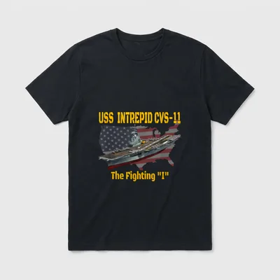 USS Intrepid CVS-11 Veteran T-Shirt – USS Intrepid CVS-11 and The Fighting "I" in gold lettering – Classic T-Shirt in Black