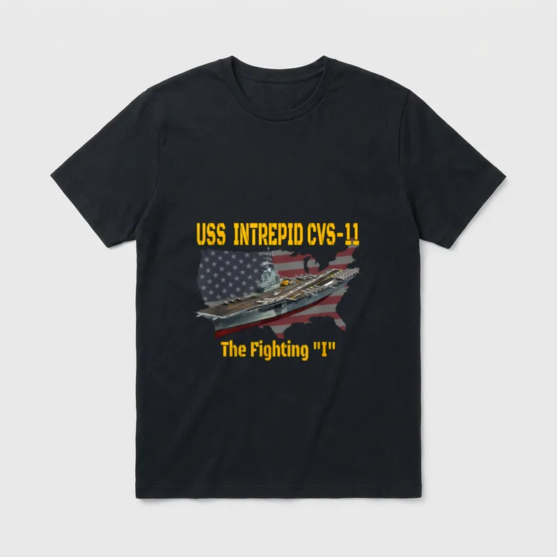 USS Intrepid CVS-11 Veteran T-Shirt – USS Intrepid CVS-11 and The Fighting "I" in gold lettering – Classic T-Shirt in Black