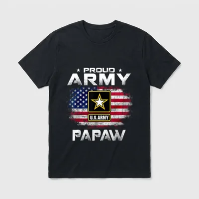 Proud Army Papaw T-Shirt – PROUD ARMY PAPAW with U.S. Army star insignia and American flag – Classic T-Shirt in Black