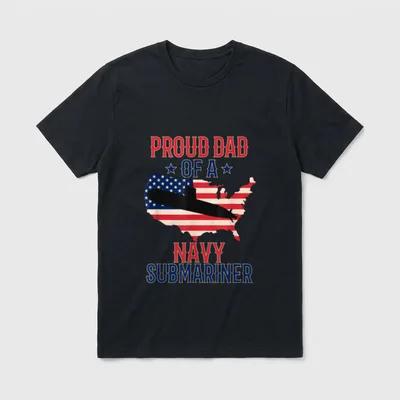 Proud Submariner Dad T-Shirt – PROUD DAD OF A NAVY SUBMARINER with submarine and map – Classic T-Shirt in Black