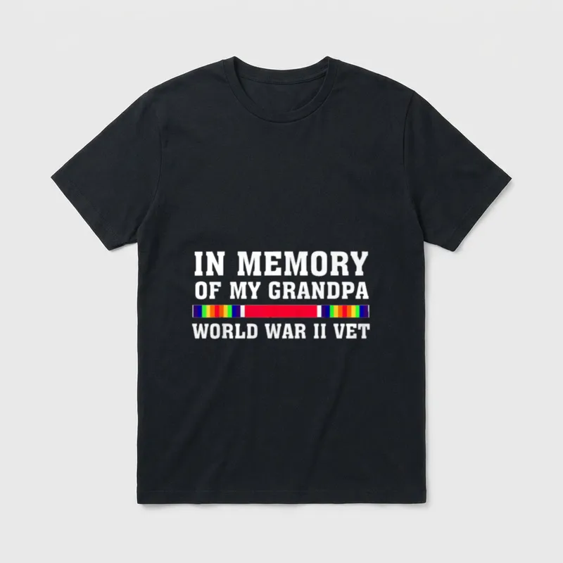 Honoring Grandpa WWII Vet T-Shirt – IN MEMORY OF MY GRANDPA WORLD WAR II VET with military ribbon – Classic T-Shirt in Black