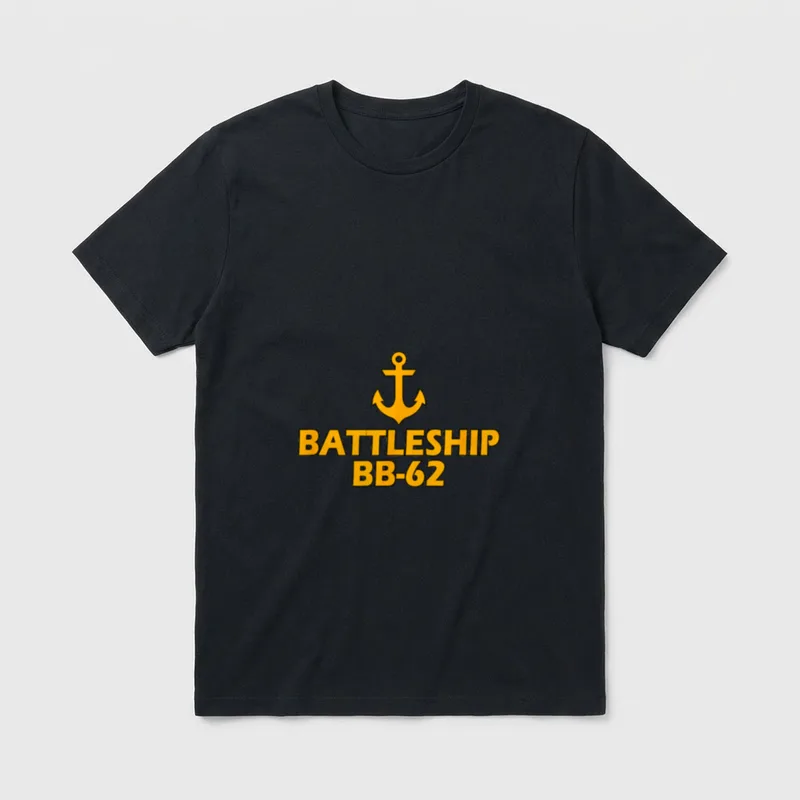 USS New Jersey BB-62 Veterans T-Shirt – Anchor above BATTLESHIP BB-62 in gold lettering – Classic T-Shirt in Black