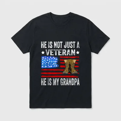 Proud Military Grandpa T-Shirt – He Is Not Just A Veteran He Is My Grandpa – Classic T-Shirt in Black