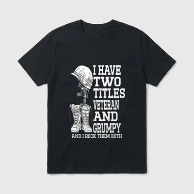 Veteran And Grandpa T-Shirt – Military helmet and combat boots with text about two titles – Classic T-Shirt in Black
