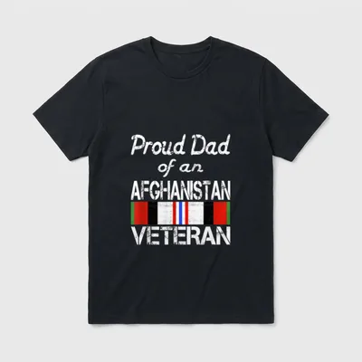 Proud Dad Afghanistan Veteran T-Shirt – Proud Dad of an AFGHANISTAN VETERAN with flag stripe – Classic T-Shirt in Black