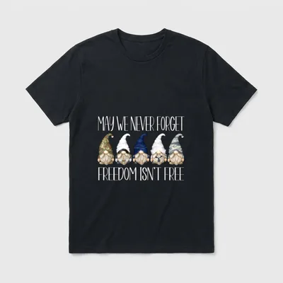 Military Dad Gnome T-Shirt – Five garden gnomes in military uniforms with text above and below – Classic T-Shirt in Black