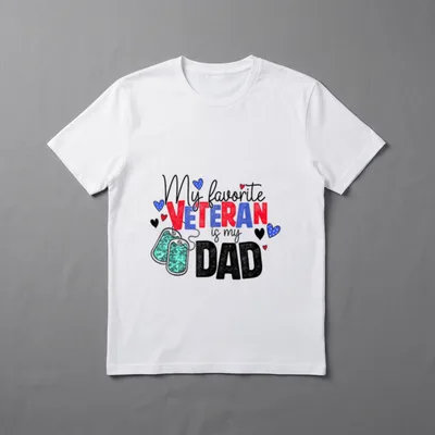 Military Veteran Father T-Shirt – My favorite VETERAN is my DAD with dog tags and hearts – Classic T-Shirt in Black
