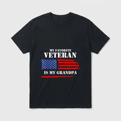 Grandpa Military Veterans Day T-Shirt – MY FAVORITE VETERAN IS MY GRANDPA with American flag – Classic T-Shirt in Black