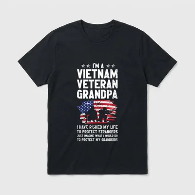 Proud Veteran Grandpa USA T-Shirt – I'm A Vietnam Veteran Grandpa with USA flag and stars – Classic T-Shirt in Black