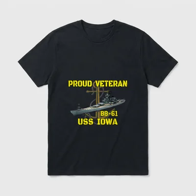 Navy Battleship Veterans Day Dad T-Shirt – PROUD VETERAN BB-61 USS IOWA with battleship and cross – Classic T-Shirt in Black