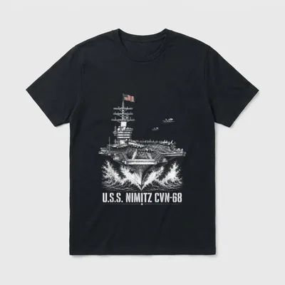 USS Nimitz Veteran T-Shirt – U.S.S. NIMITZ CVN-68 with aircraft carrier illustration – Classic T-Shirt in Black