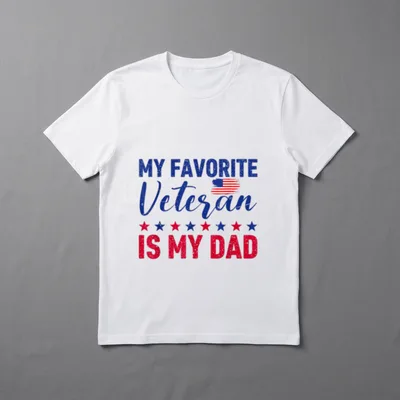 My Favorite Veteran Dad T-Shirt – MY FAVORITE VETERAN IS MY DAD in blue and red with flag – Classic T-Shirt in Black
