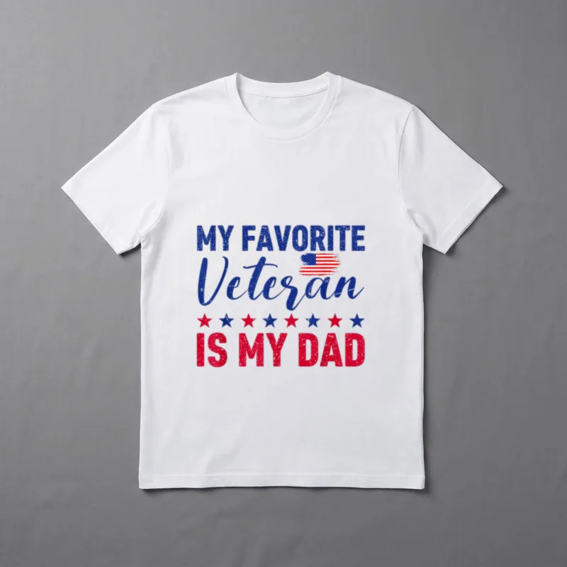 My Favorite Veteran Dad T-Shirt – MY FAVORITE VETERAN IS MY DAD in blue and red with flag – Classic T-Shirt in Black