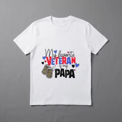 Proud Granddaughter Veteran Papa T-Shirt – My favorite VETERAN is my PAPA with dog tags and hearts – Classic T-Shirt in Black