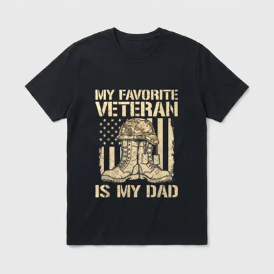 Favorite Veteran Is Dad T-Shirt – MY FAVORITE VETERAN IS MY DAD with military boots – Classic T-Shirt in Black