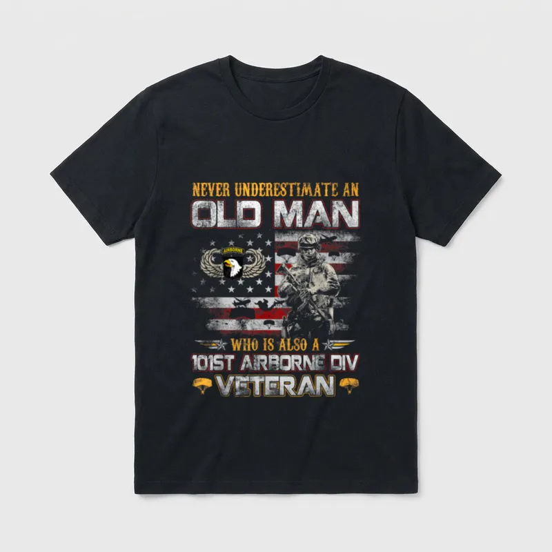 Old Man 101st Airborne Veteran Never T-Shirt – Classic T-Shirt in Black