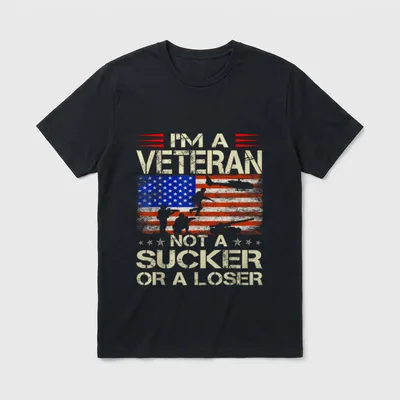 I'm Veteran Not a Sucker Dad T-Shirt – I'M A VETERAN NOT A SUCKER OR A LOSER with flag silhouette – Classic T-Shirt in Black