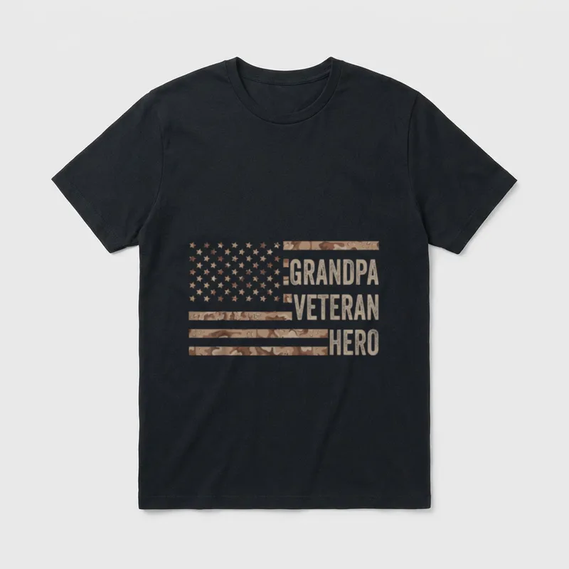 American US Flag Grandpa Veteran Hero T-Shirt – Classic T-Shirt in Black