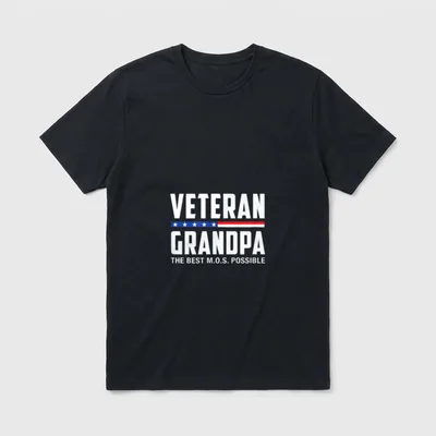 VETERAN GRANDPA the BEST M O T-Shirt – VETERAN GRANDPA text with patriotic stars and stripes bar – Classic T-Shirt in Black