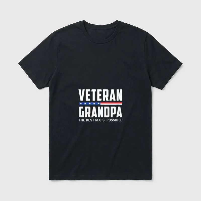 VETERAN GRANDPA the BEST M O T-Shirt – VETERAN GRANDPA text with patriotic stars and stripes bar – Classic T-Shirt in Black