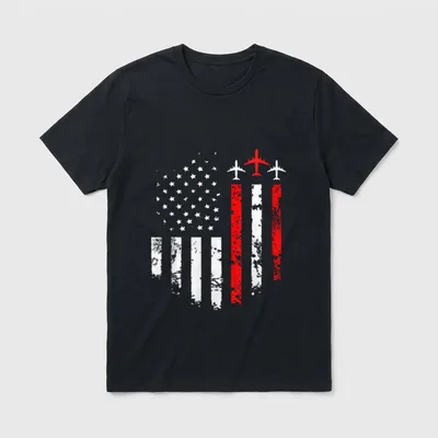 USA Flag Veteran T-Shirt – Distressed US flag with three airplanes replacing vertical stripes – Classic T-Shirt in Black