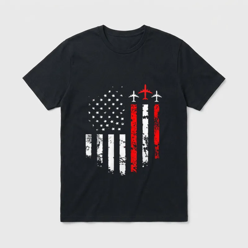 USA Flag Veteran T-Shirt – Distressed US flag with three airplanes replacing vertical stripes – Classic T-Shirt in Black